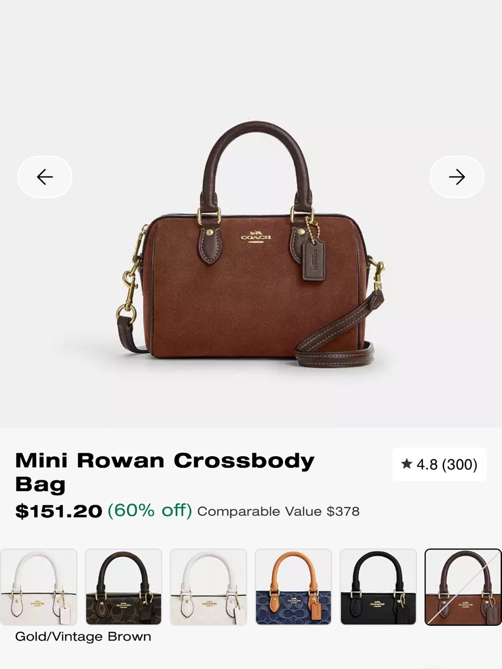 Coach Mini Rowan Crossbody Bag in Gold/Vintage Brown